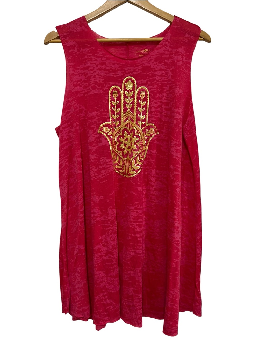 NATURAL LIFE Dark Pink Tunic Tank Top with Gold Hamsa Motif One Size